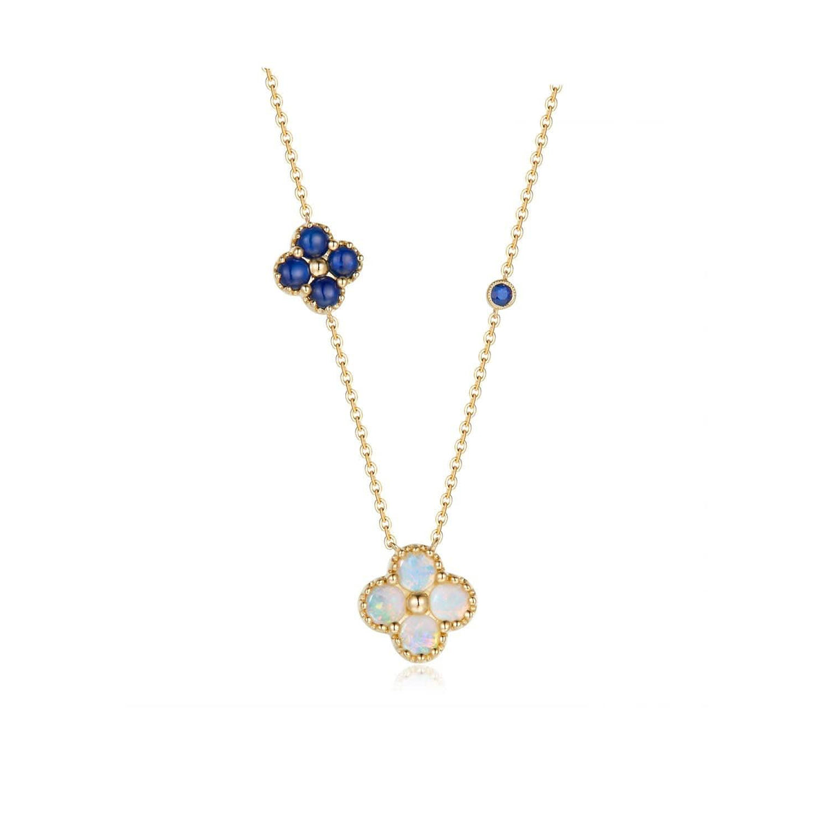 Clover - 18K Opal Sapphire Necklace - PurpleMayJewellery