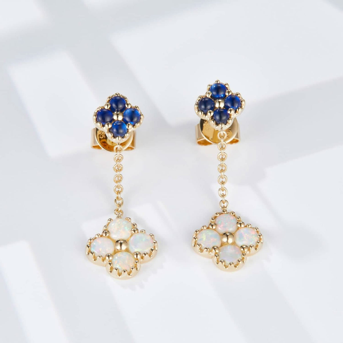Clover - 18K Opal Sapphire Earrings - PurpleMayJewellery