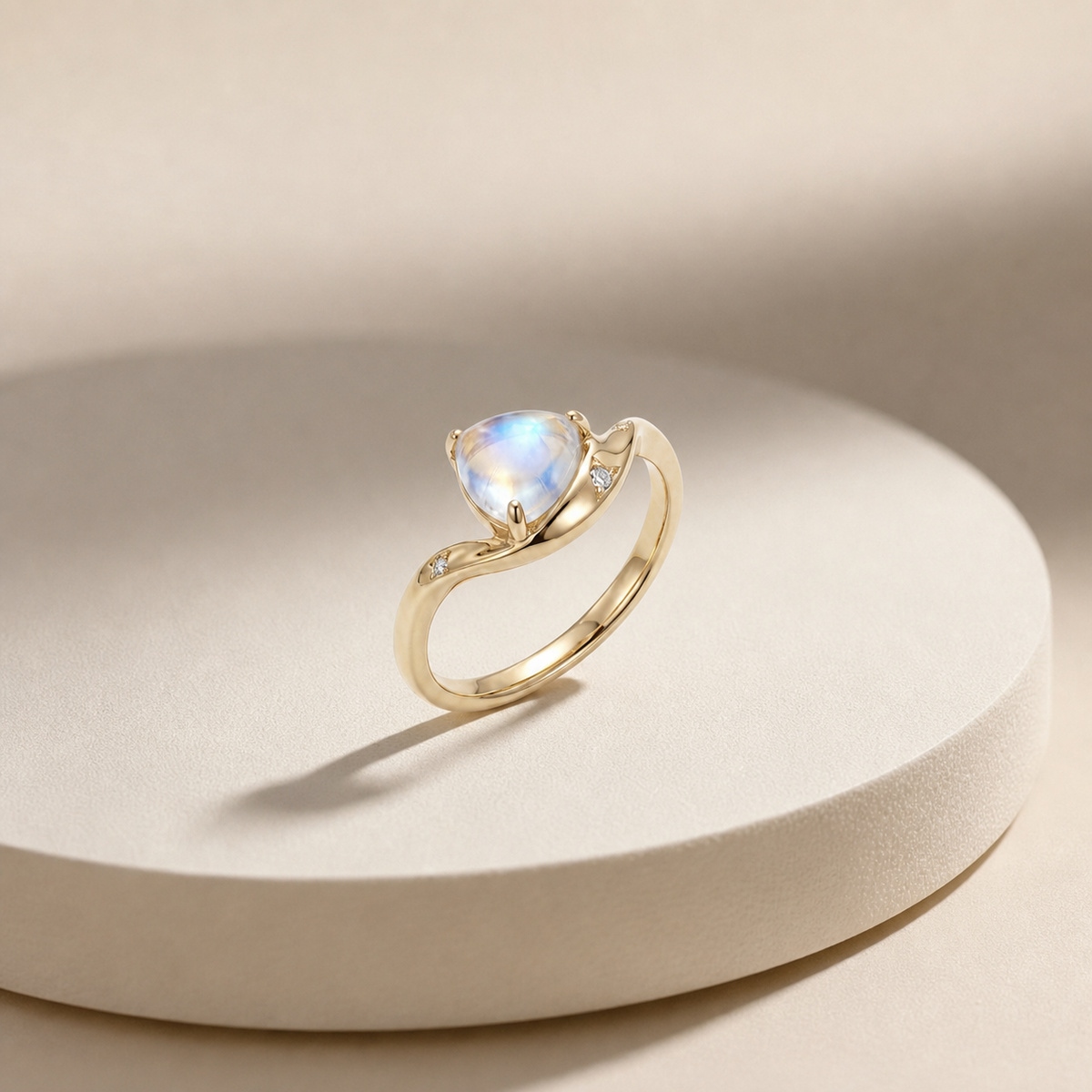 Rainbow Moon Stone Ring - PurpleMayJewellery