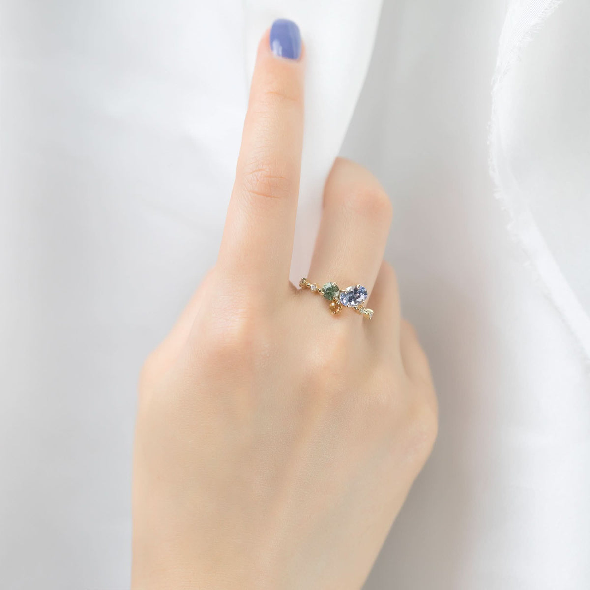 18k Solid Gold Blue and Sea Green Sapphire Diamond Cluster Ring - Melbourne, Australia