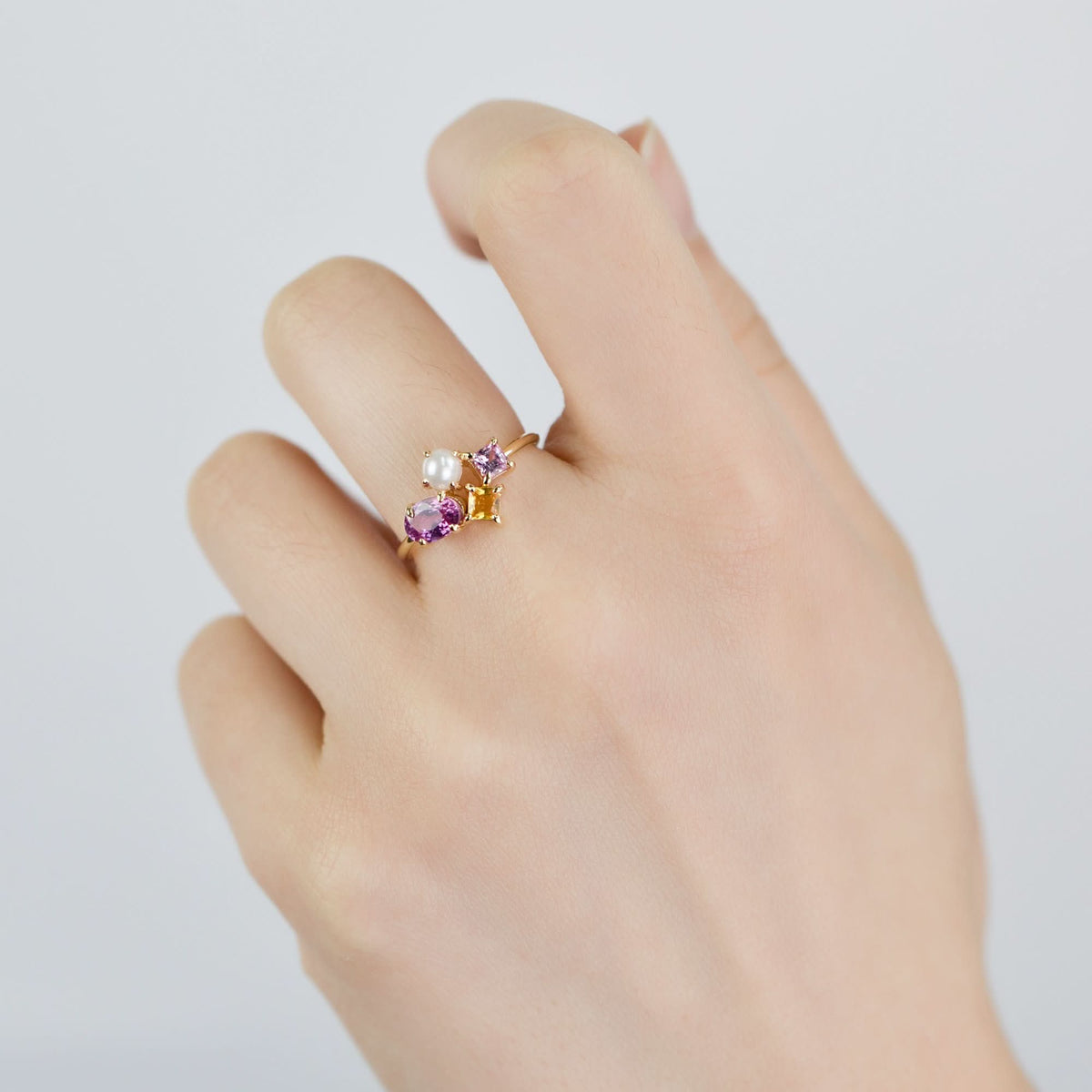 18k Solid Gold Oval Pink Sapphire and Akoya Pearl Cluster Ring | Rings Melbourne Australia