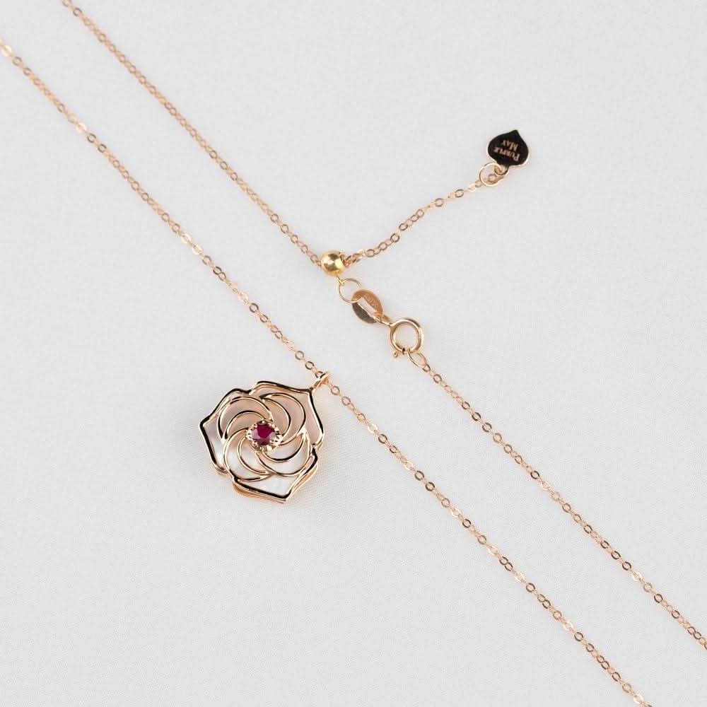 18k Solid Gold Romantic Red Rose Necklace - Melbourne, Australia