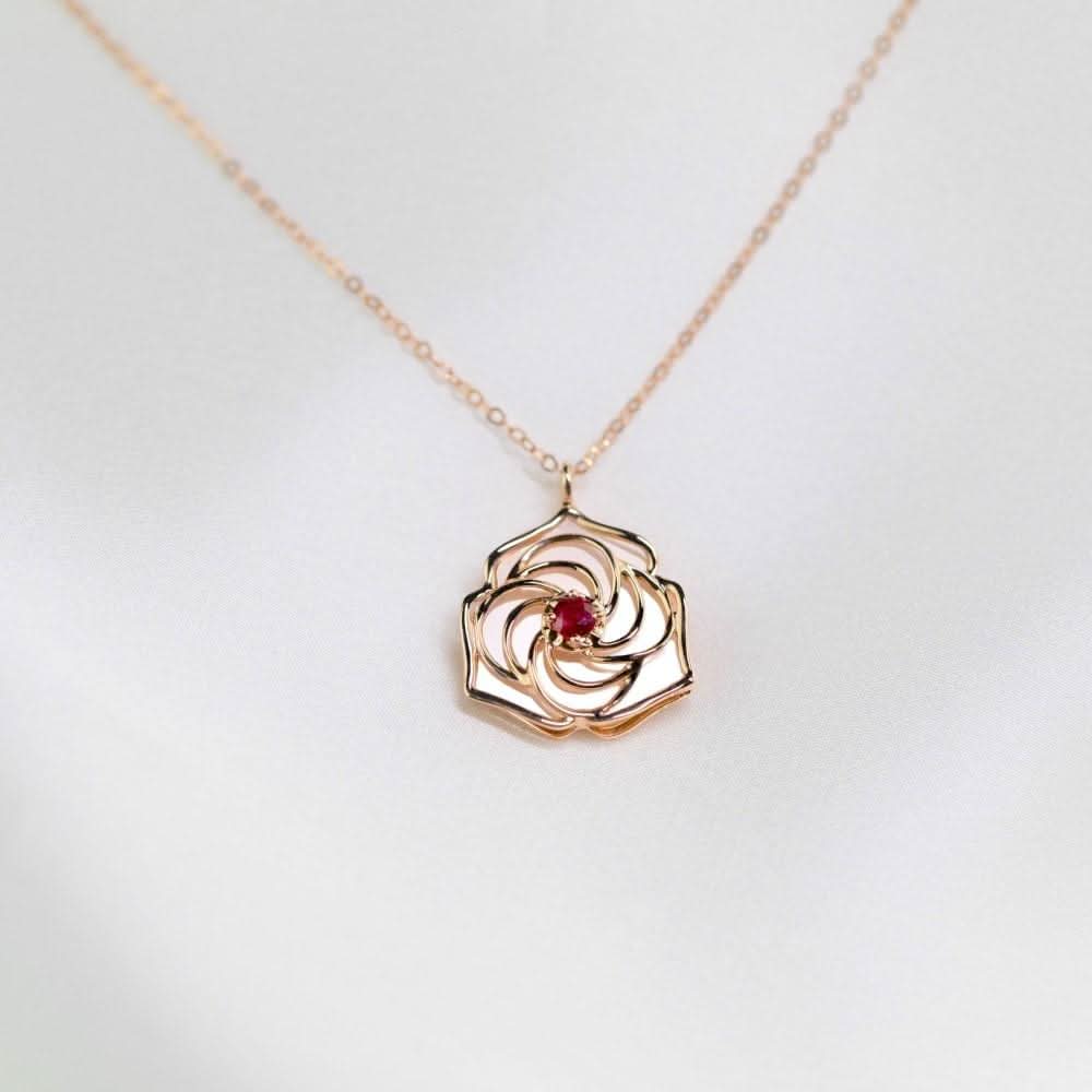 18k Solid Gold Romantic Red Rose Necklace - Melbourne, Australia