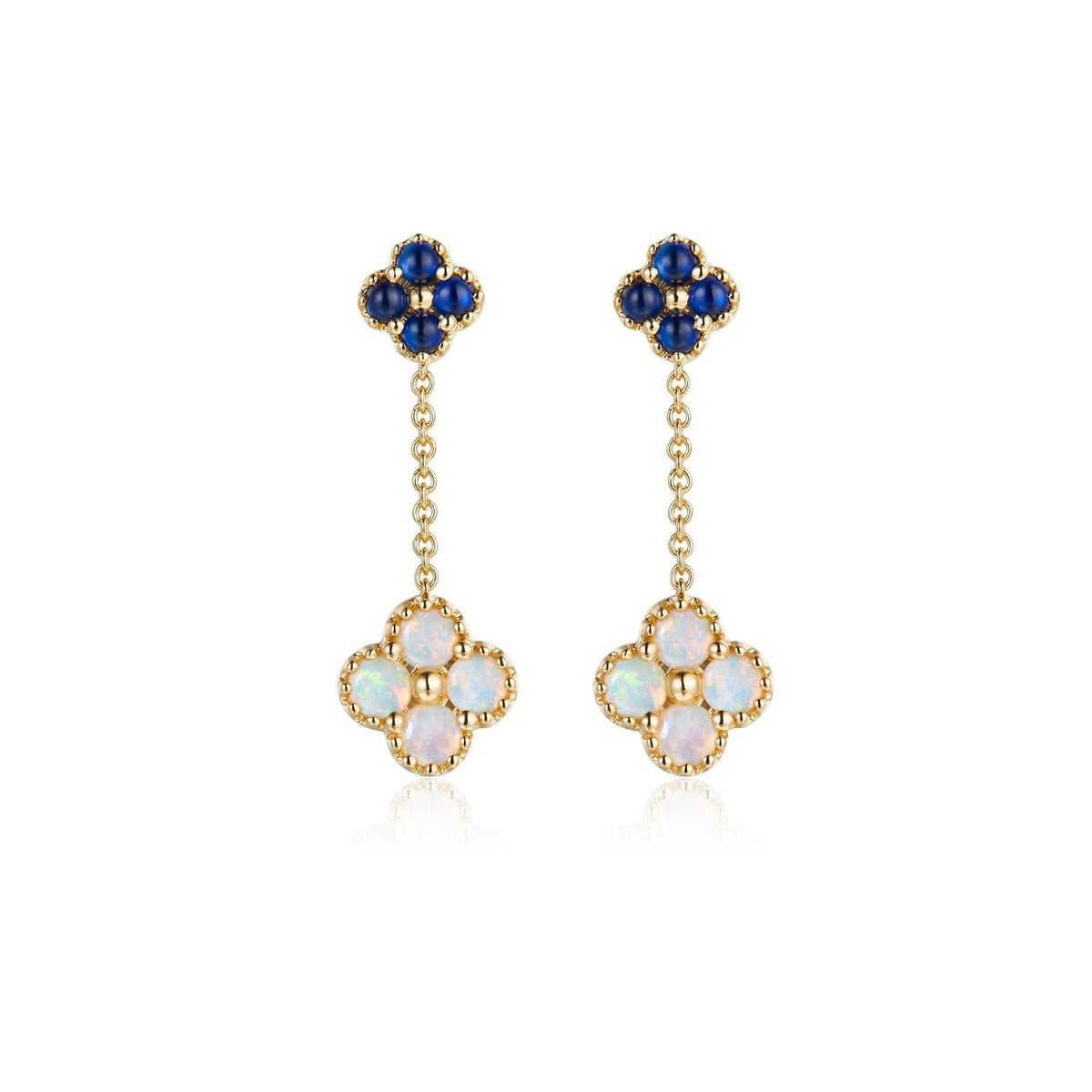 Clover - 18K Opal Sapphire Earrings - PurpleMayJewellery