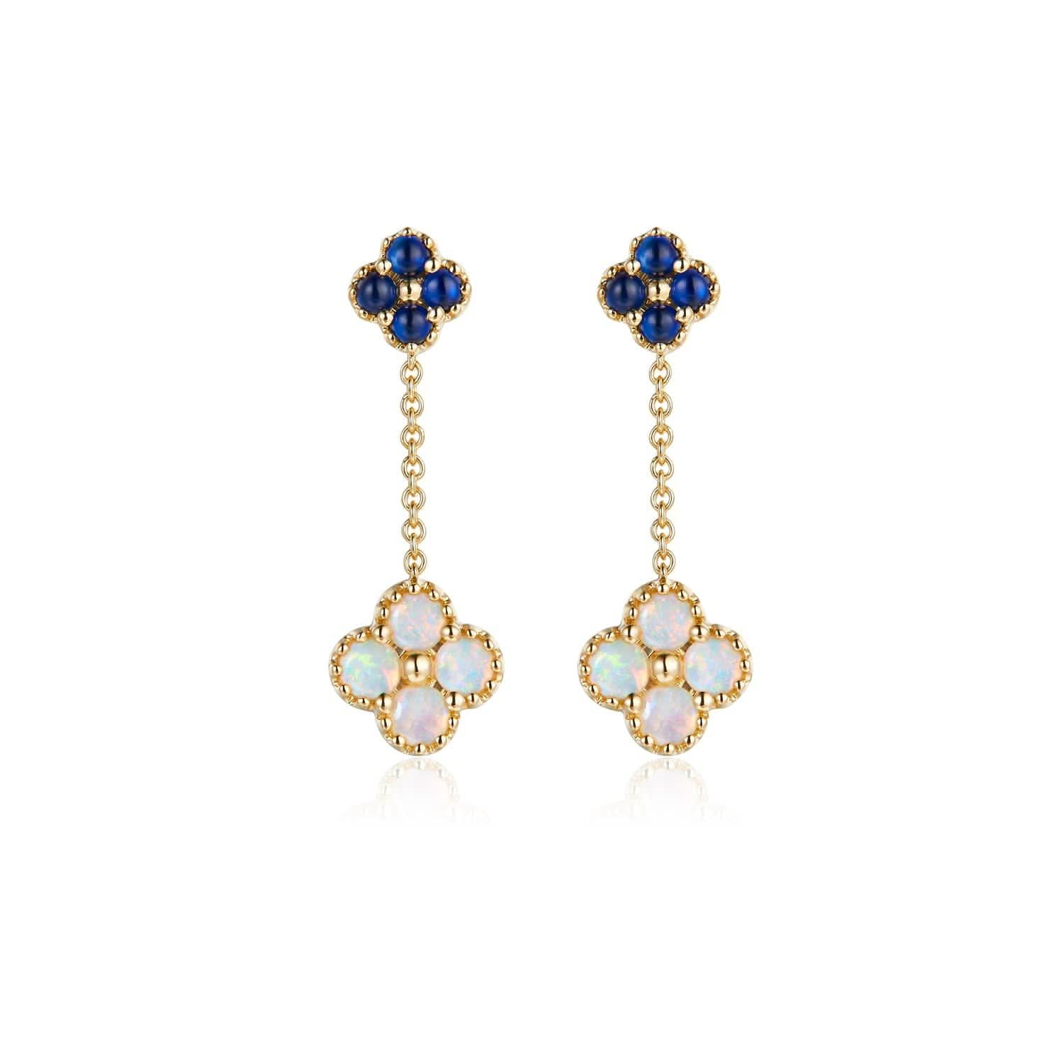 Clover - 18K Opal Sapphire Earrings - PurpleMayJewellery