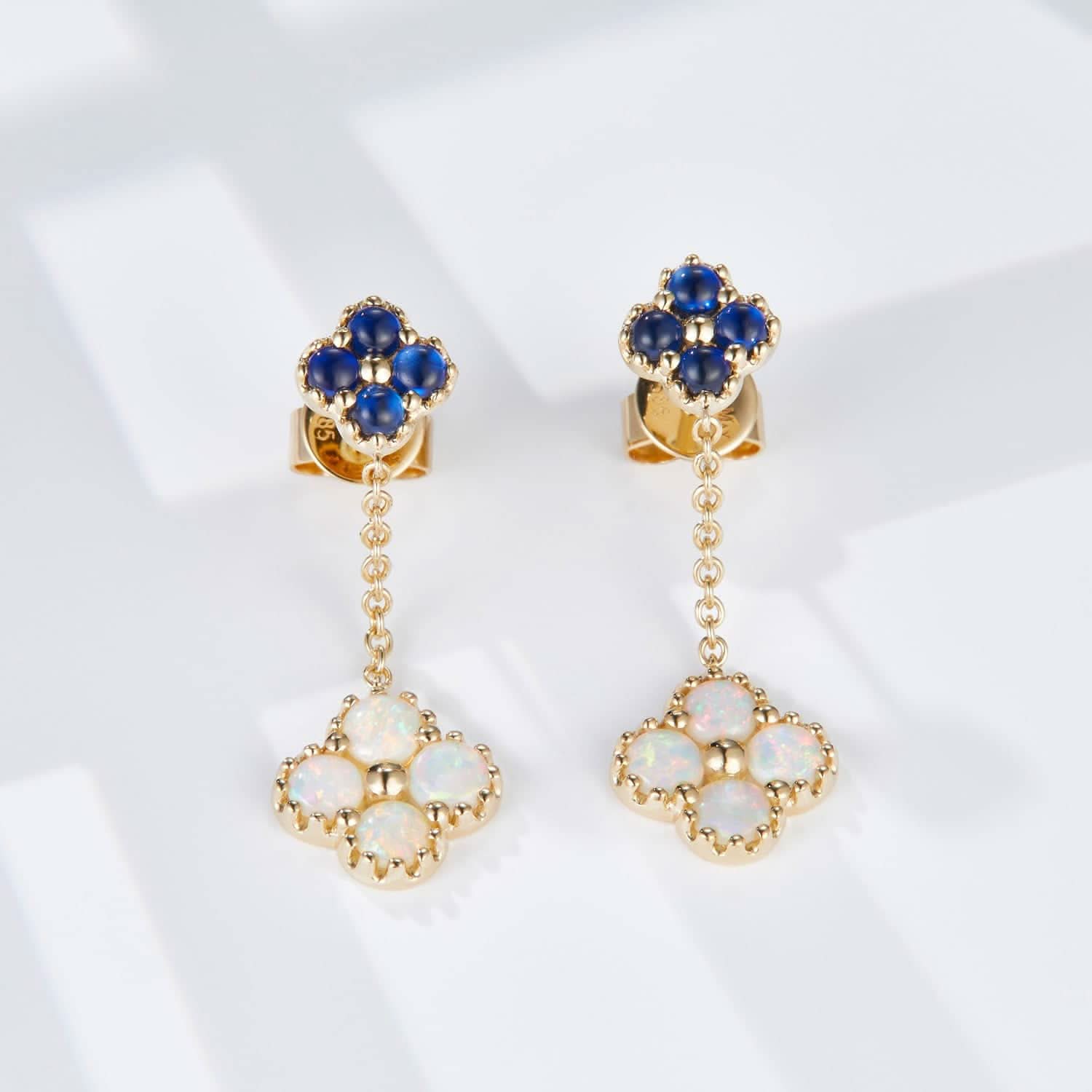 Clover - 18K Opal Sapphire Earrings - PurpleMayJewellery