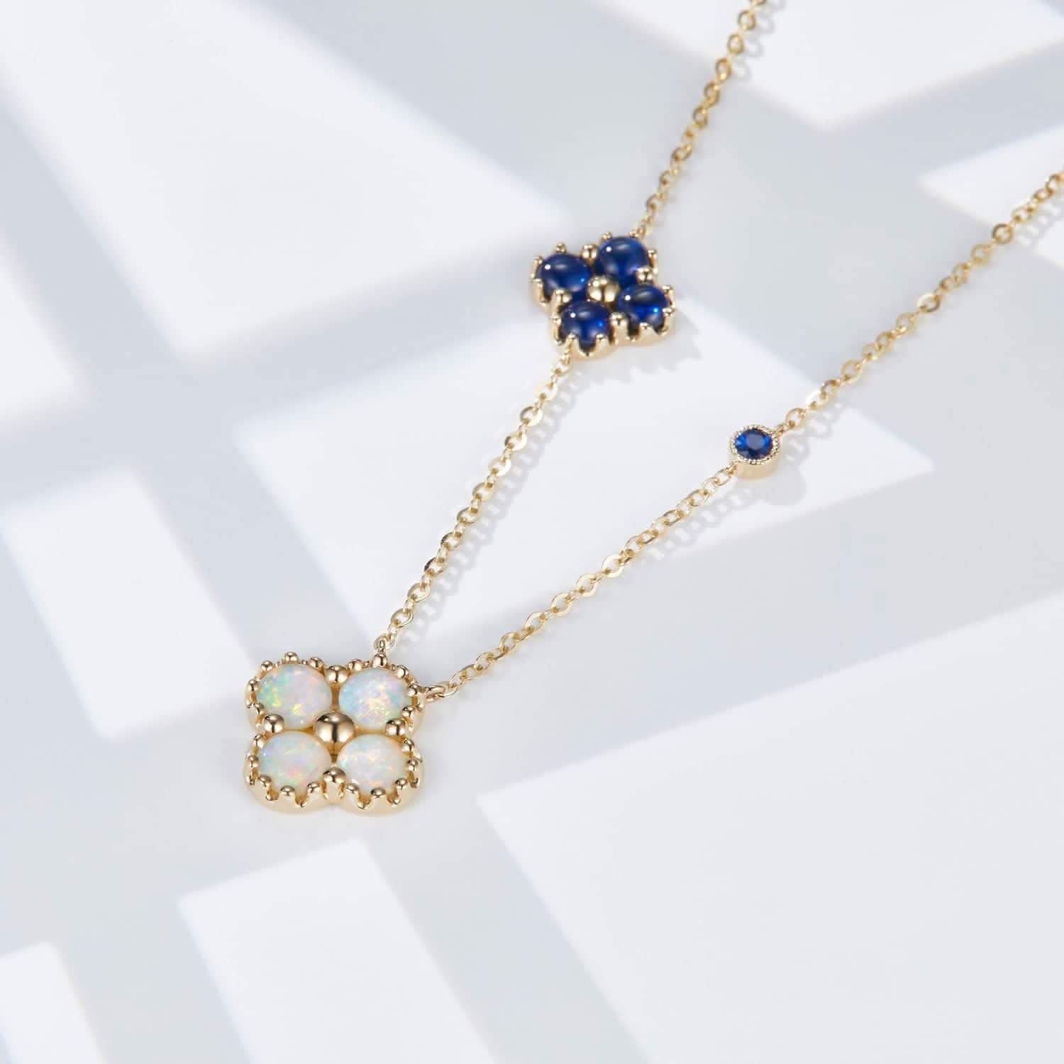 Clover - 18K Opal Sapphire Necklace - PurpleMayJewellery