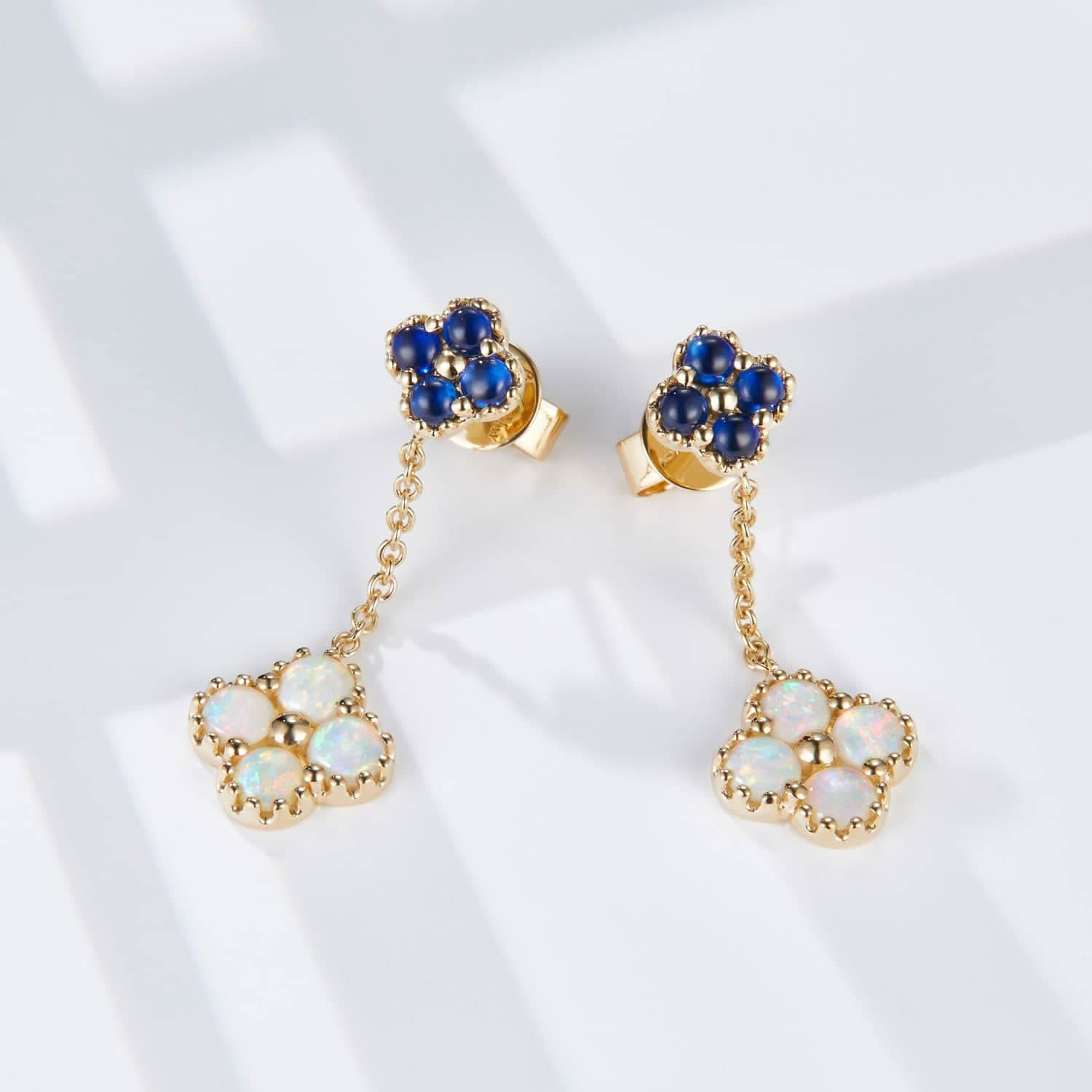 Clover - 18K Opal Sapphire Earrings - PurpleMayJewellery
