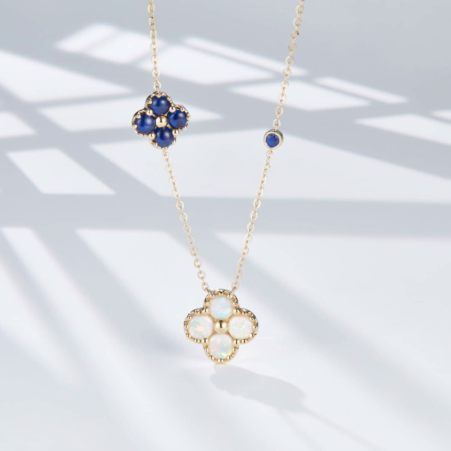 Clover - 18K Opal Sapphire Necklace - PurpleMayJewellery