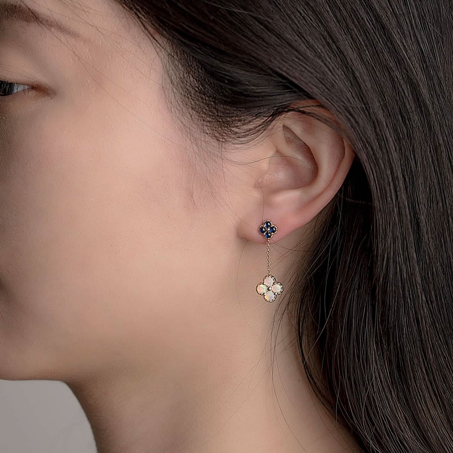 Clover - 18K Opal Sapphire Earrings - PurpleMayJewellery