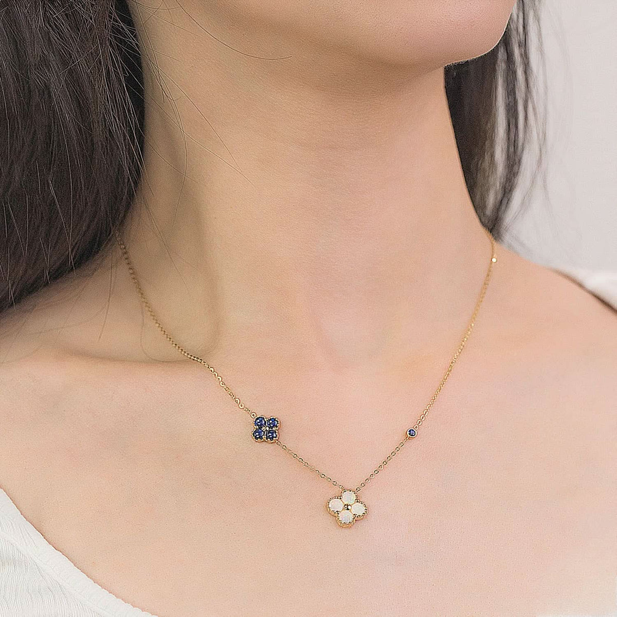 Clover - 18K Opal Sapphire Necklace - PurpleMayJewellery