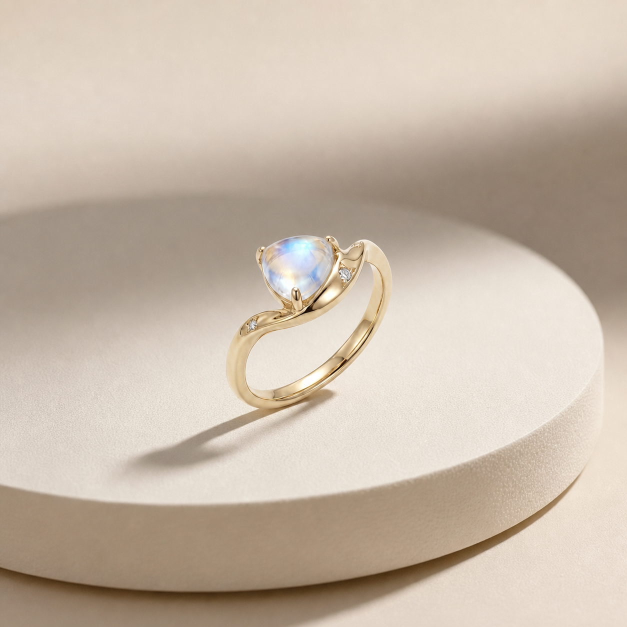 Rainbow Moon Stone Ring - PurpleMayJewellery