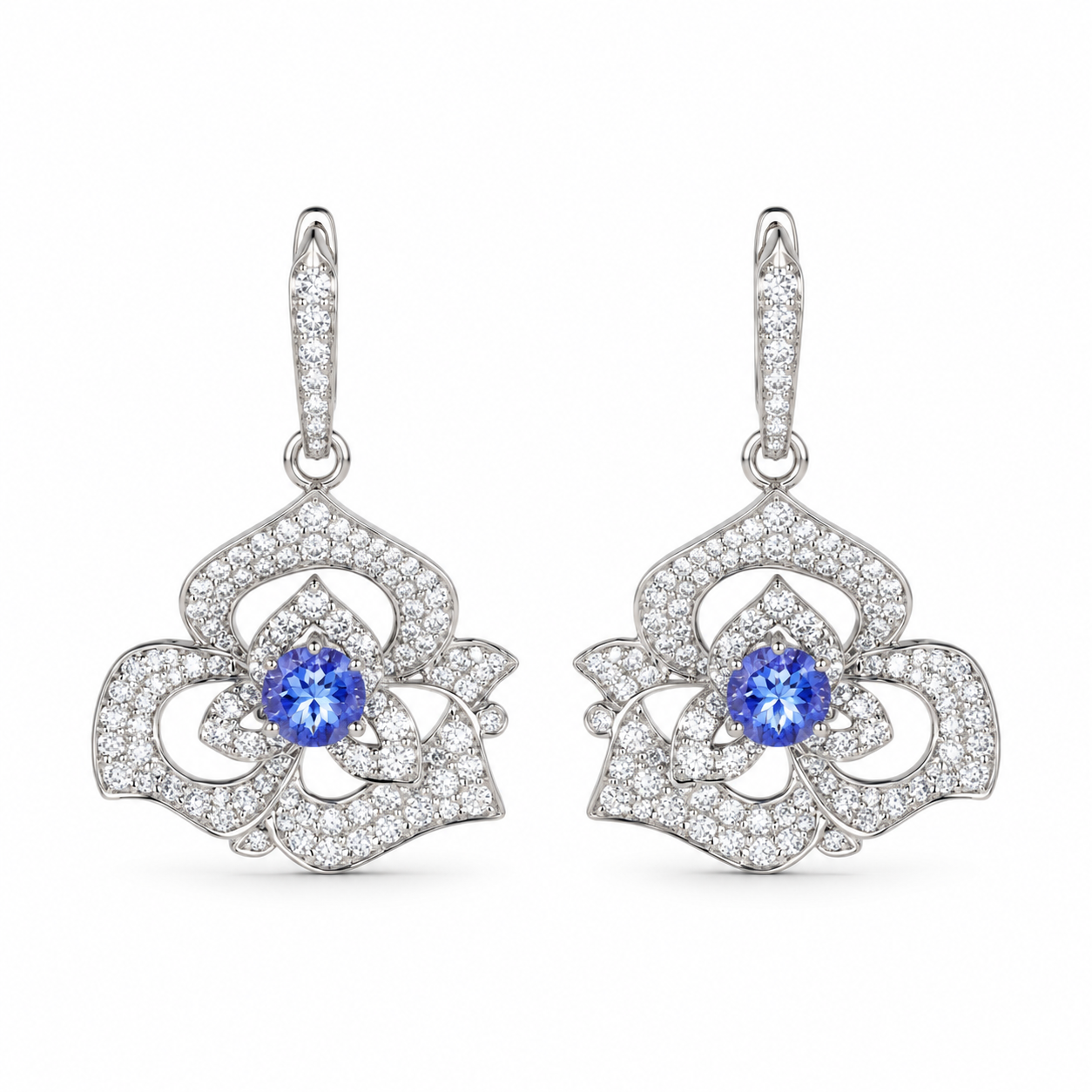 Camellias Tanzanite Drop Earrings - PurpleMayJewellery
