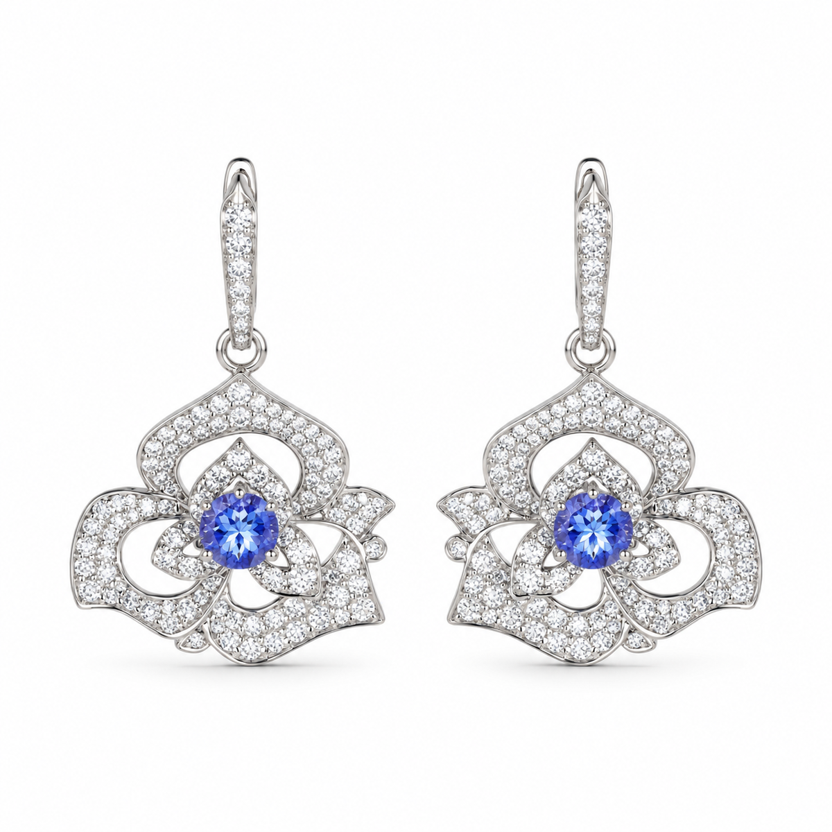 Camellias Tanzanite Drop Earrings - PurpleMayJewellery