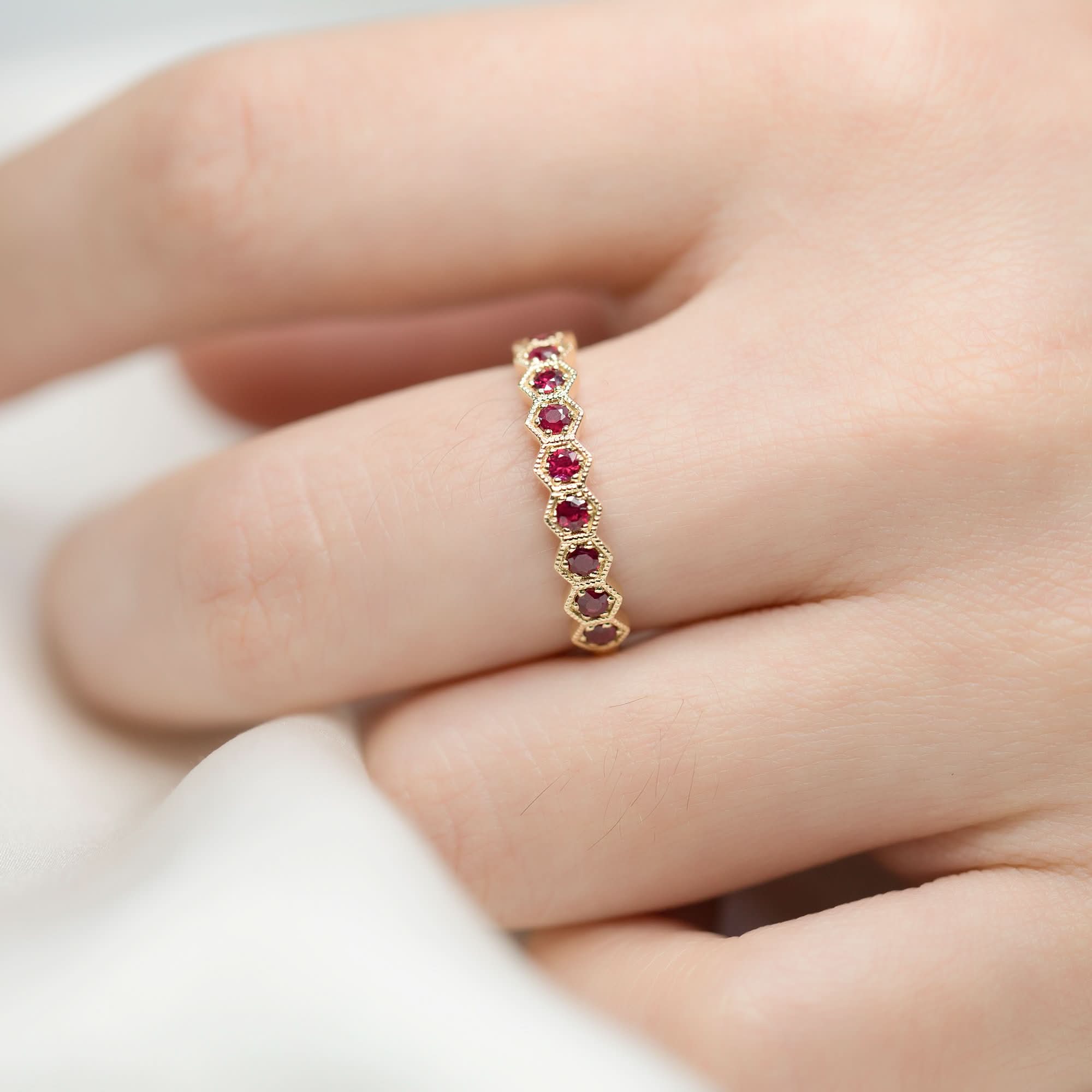 18k Solid Gold Half Eternity To Be Loved Natural Ruby Wedding Ring Band - Melbourne, Australia