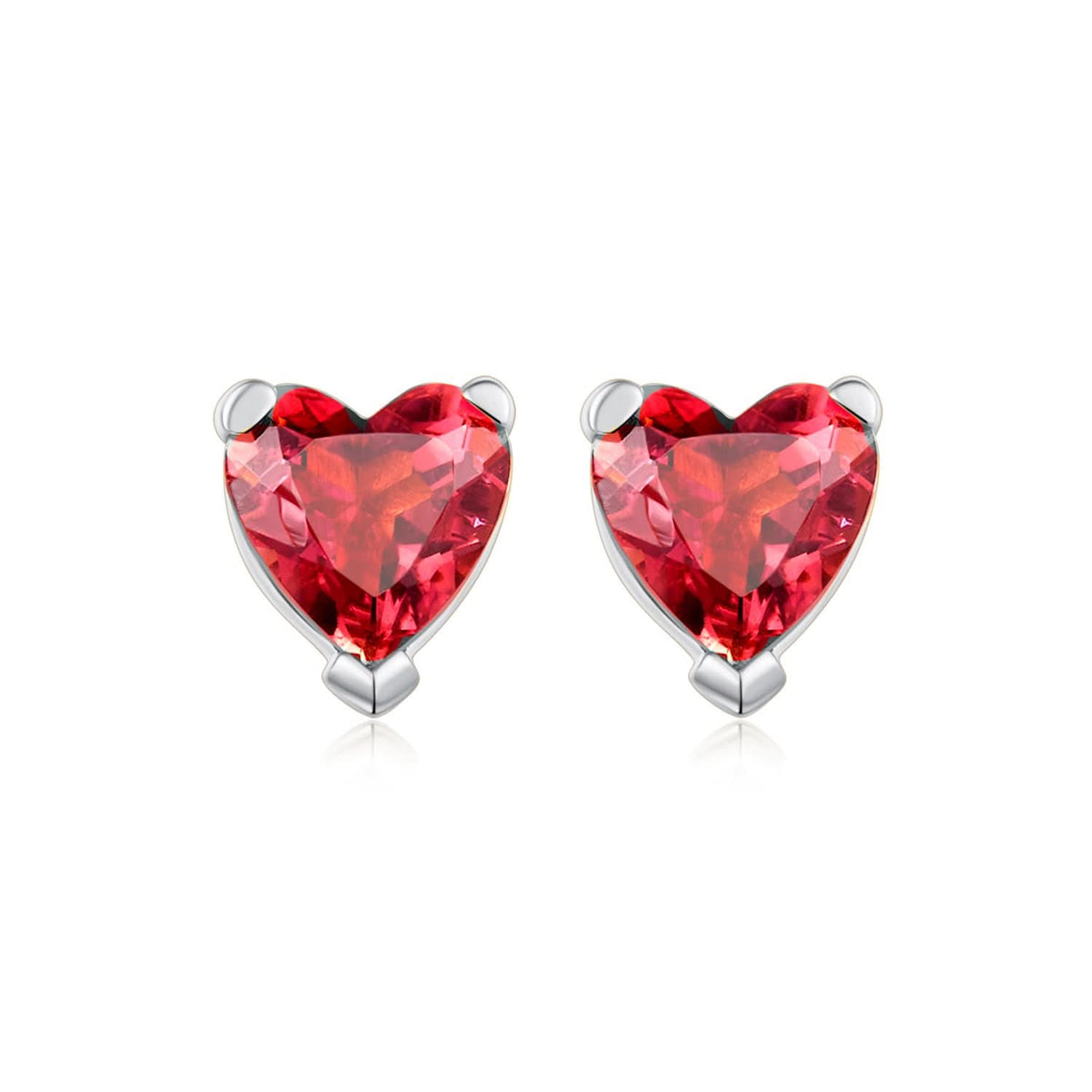 18k Solid Gold Red Tourmaline Heart Earring Studs - Melbourne, Australia