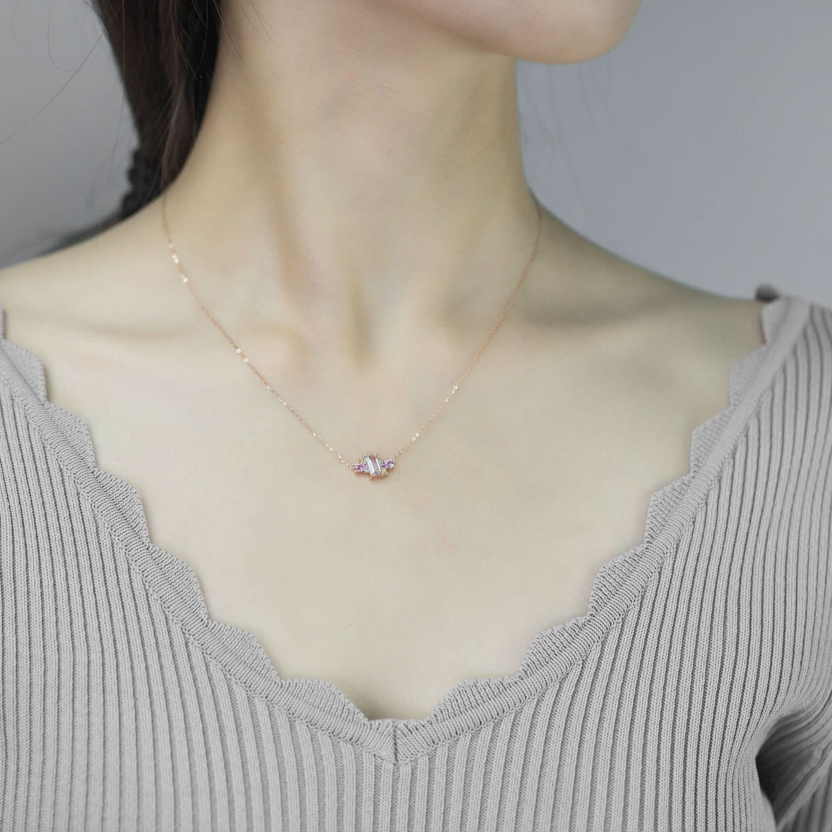 18k Solid Gold Pink Morganite and Sapphires Cluster Necklace - Melbourne, Australia