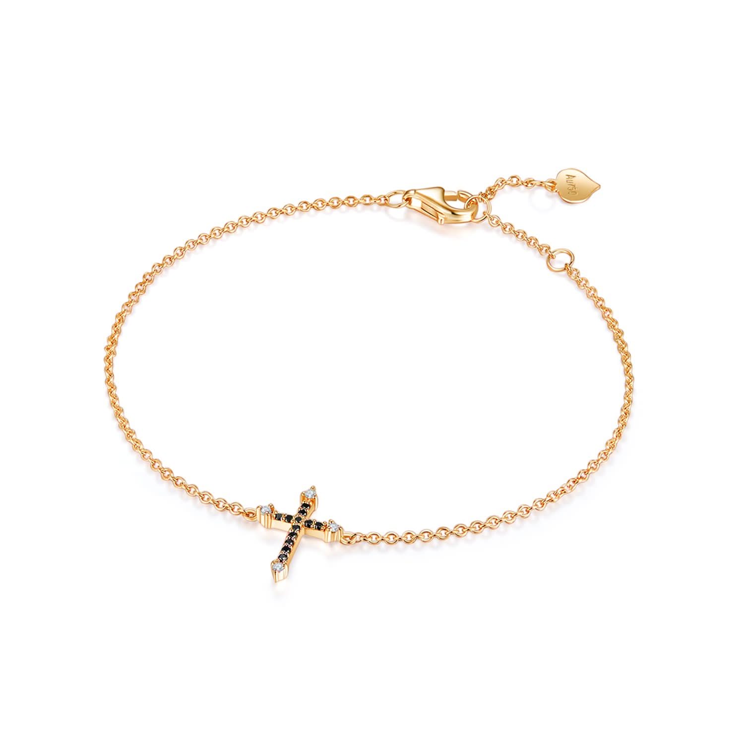18k Solid Gold Cross Black Diamond Bracelet - Melbourne, Australia
