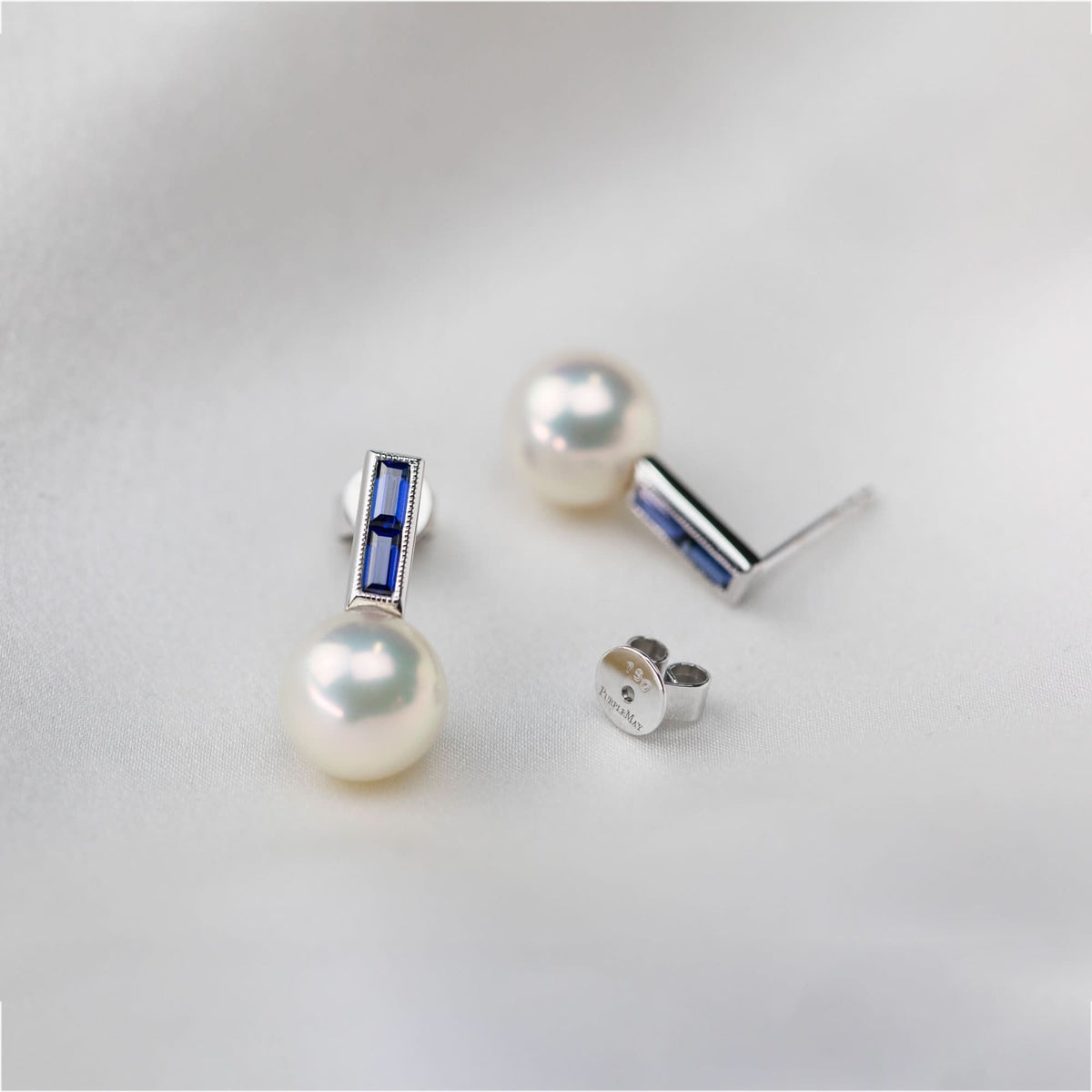 Blue Sapphire Stud Pearl Earrings - Melbourne, Australia