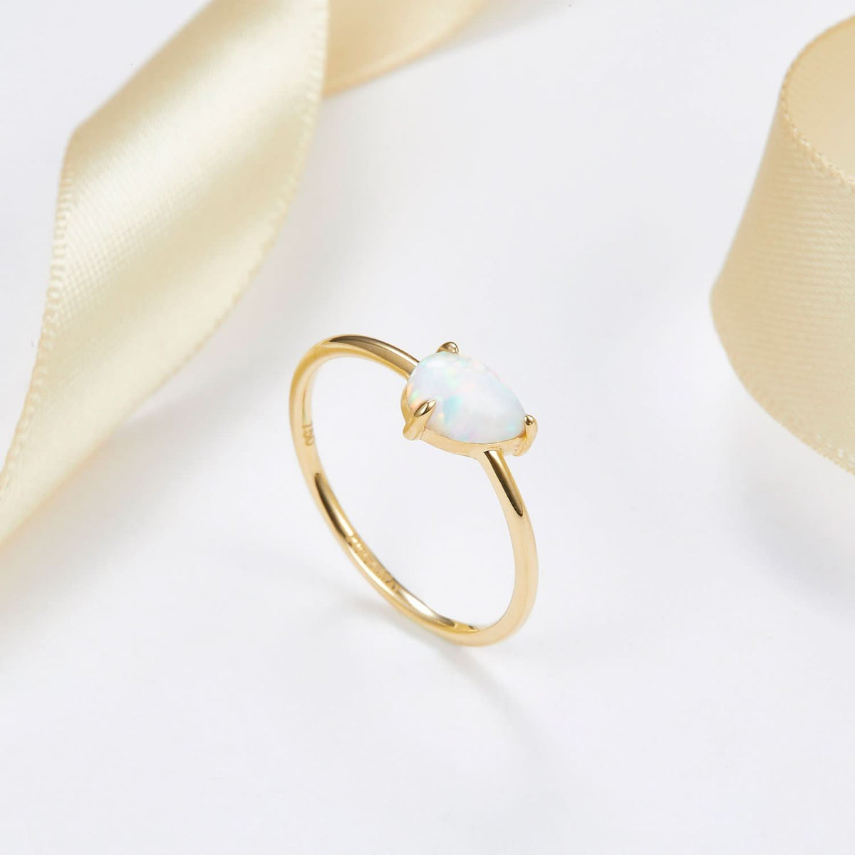 18k Solid Gold Pear Shape Australian White Opal Ring Band | Rings Melbourne Australia