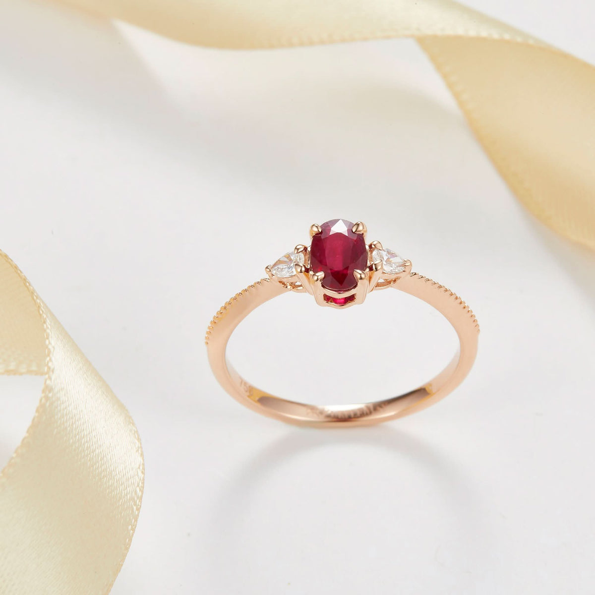 18k Solid Gold Oval Ruby and Pear Shape Diamond Ring - Melbourne, Australia