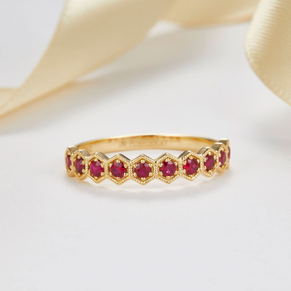 18k Solid Gold Half Eternity To Be Loved Natural Ruby Wedding Ring Band - Melbourne, Australia