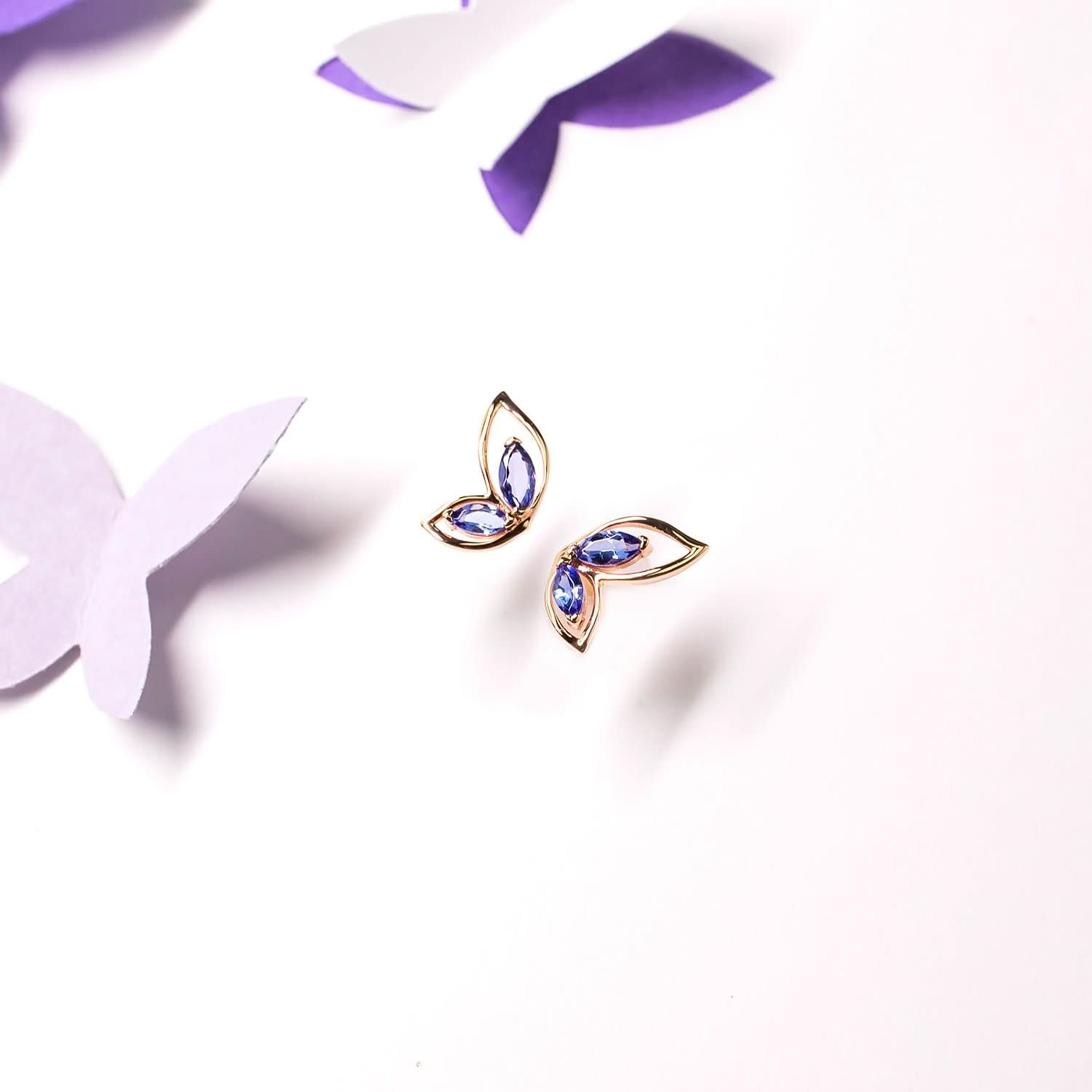 18K SOLID GOLD BUTTERFLY TANZANITE STUD EARRINGS - Melbourne, Australia