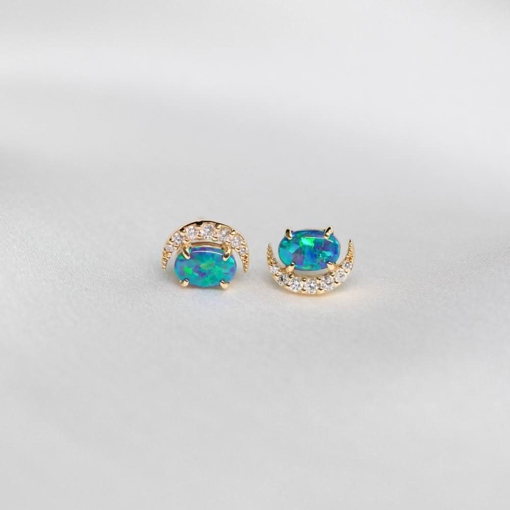 18 solid gold Australian Black Opal Diamond Stud Earrings - Melbourne, Australia